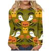 Women's Fashion Casual Long Sleeve Striped Halloween Printed Round Neck Top