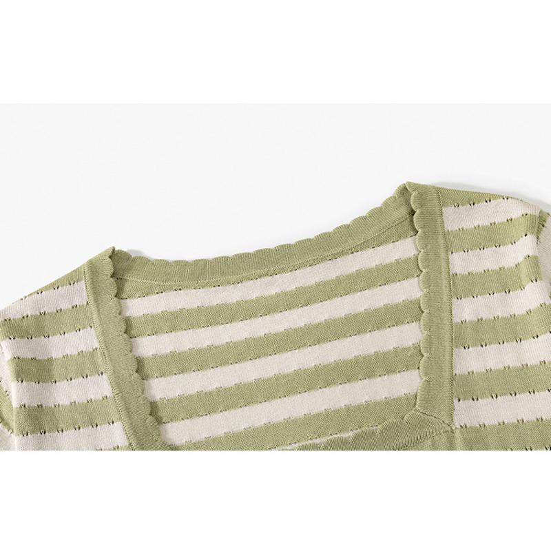 Женская футболка больших размеров с квадратным вырезом в полоску, женские топы с короткими рукавами, летняя свободная трикотажная одежда