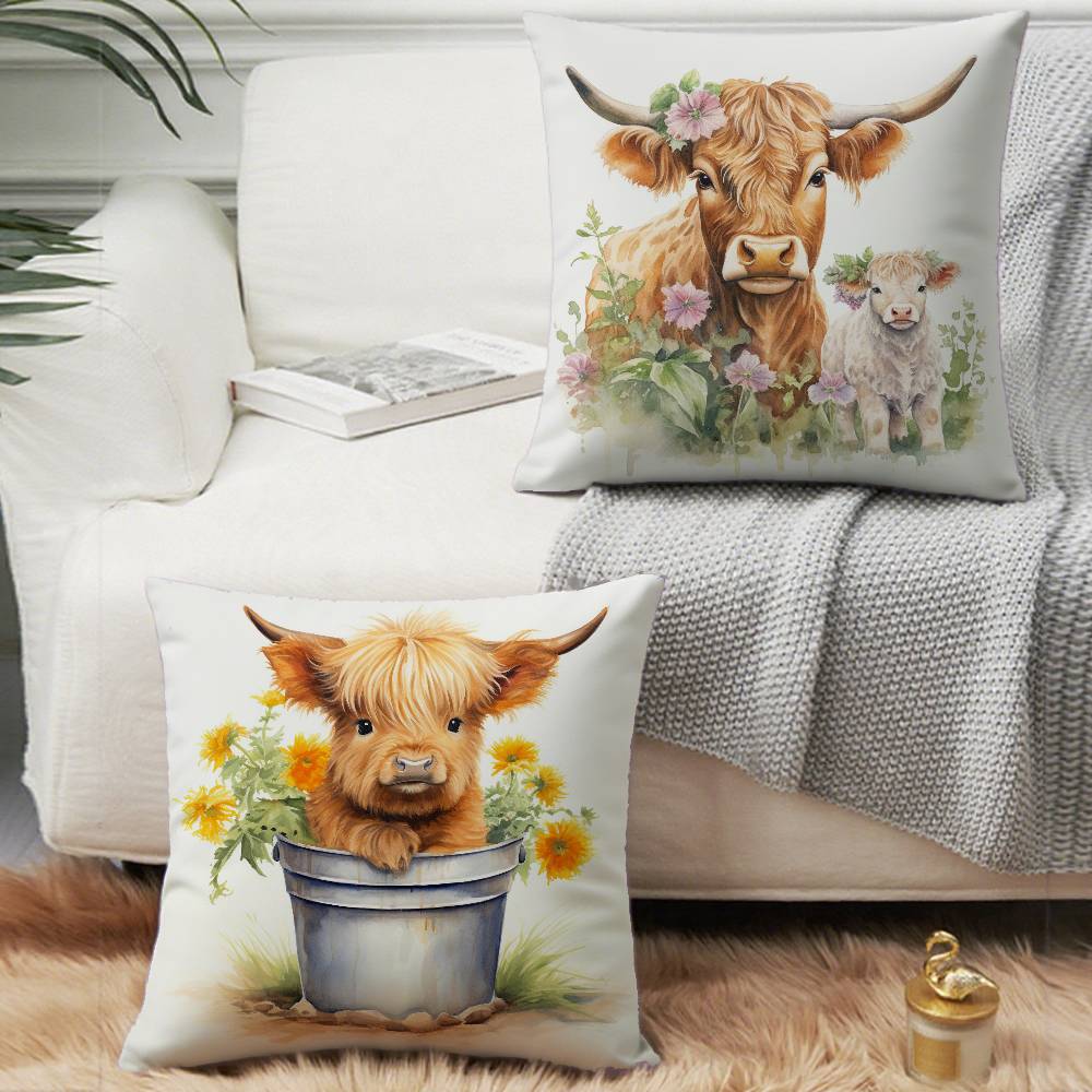 Милая наволочка с шотландской коровой Декор для дома Плед для дивана кровати автомобиля Декор комнаты Идея для подарка