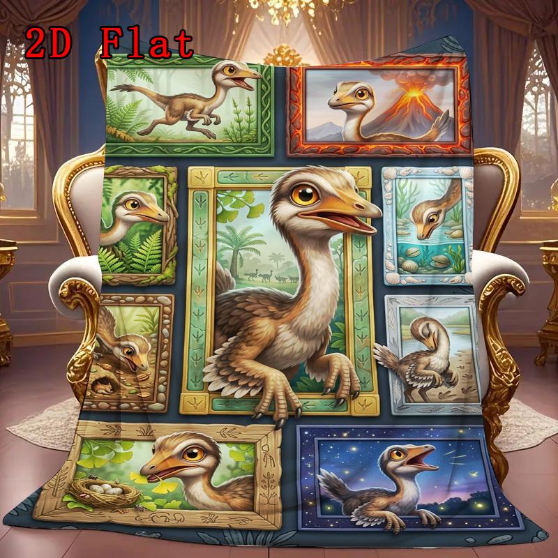 Prehistoric Avian Evolution 2D Flat Pattern Flannel Blanket, High quality All Seasons, Home Decor, Warmth and Comfort, Perfect for Christmas Gifts.