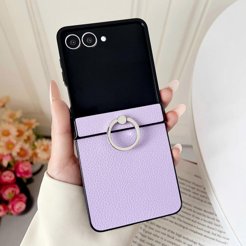 High-end Busine Sle Litchi Texture Leather Foldable Phone Case for Samsung Galaxy Z Flip 7 6 5 4 3 Ring Holder Protection Cover