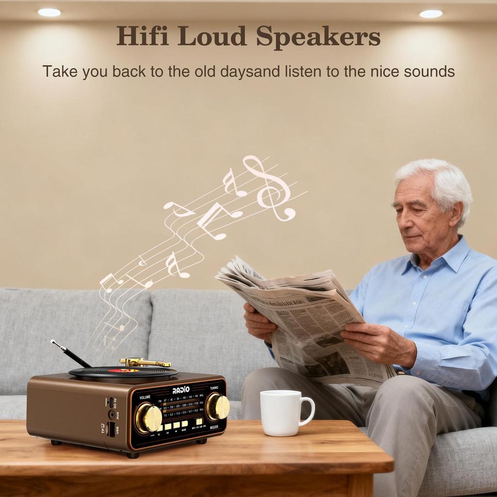 Vintage-Style Multi-Band Bluetooth Speaker/Gramophone