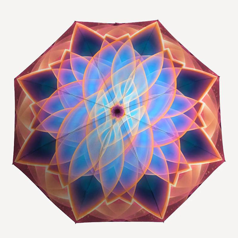 1PC Lotus Mandala Automatic Open/close Umbrella with 8-Rib Structure for Women/Men, All-Season Use - Travel Essential, Stylish Accessory, Highquality