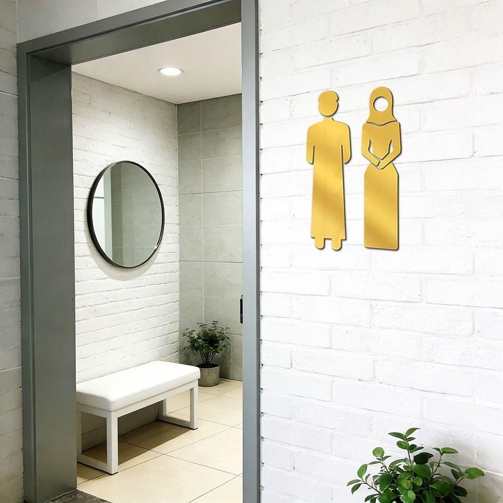 3D Arab Toilet Sign Sticker Acrylic Men Women WC Signage Board Mirror Surface DIY Accessories WC Sign Plate Shopping Mall