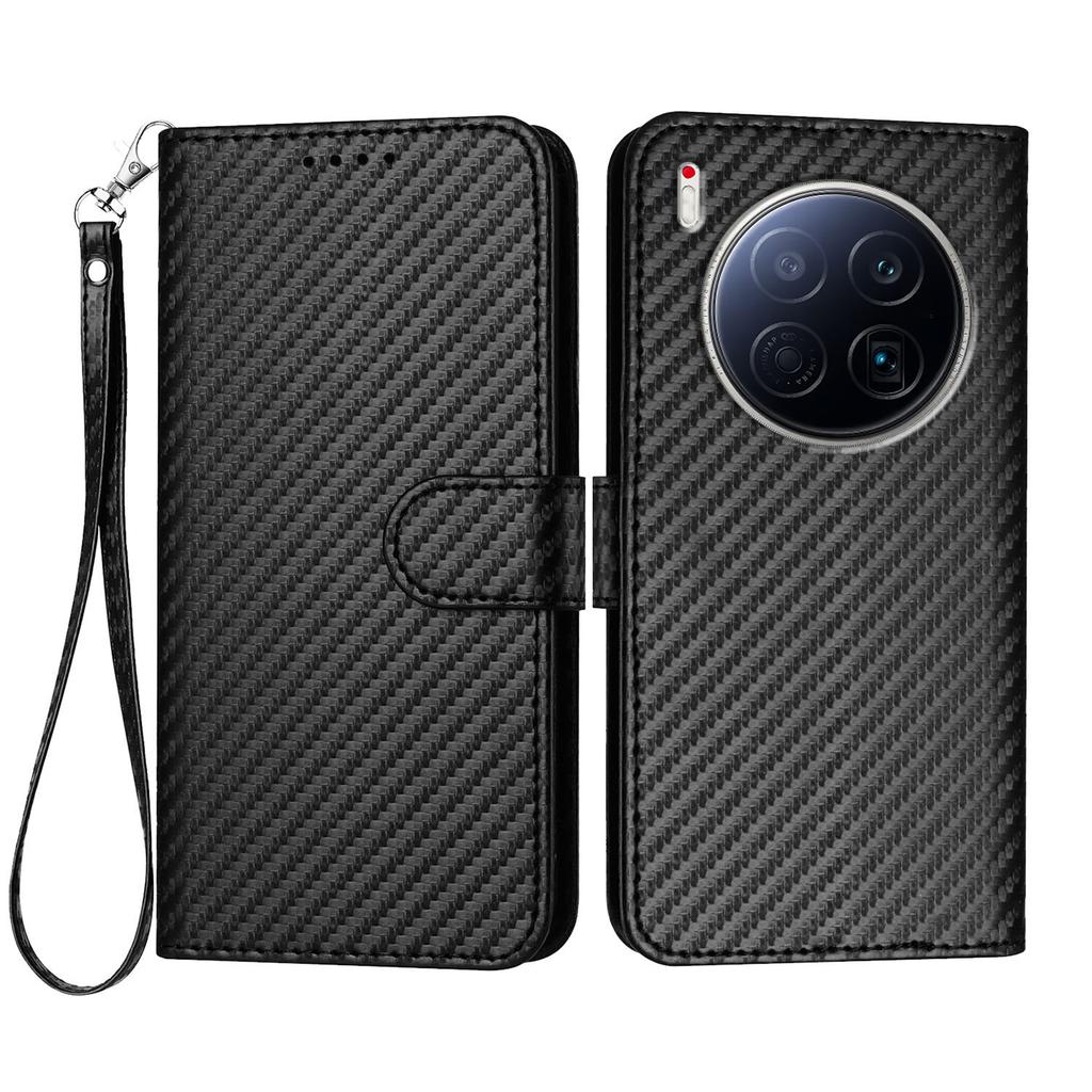 For TECNO Camon 40 Premier 5G Wallet Case with Strap Carbon Fiber Texture Leather Mobile Cover