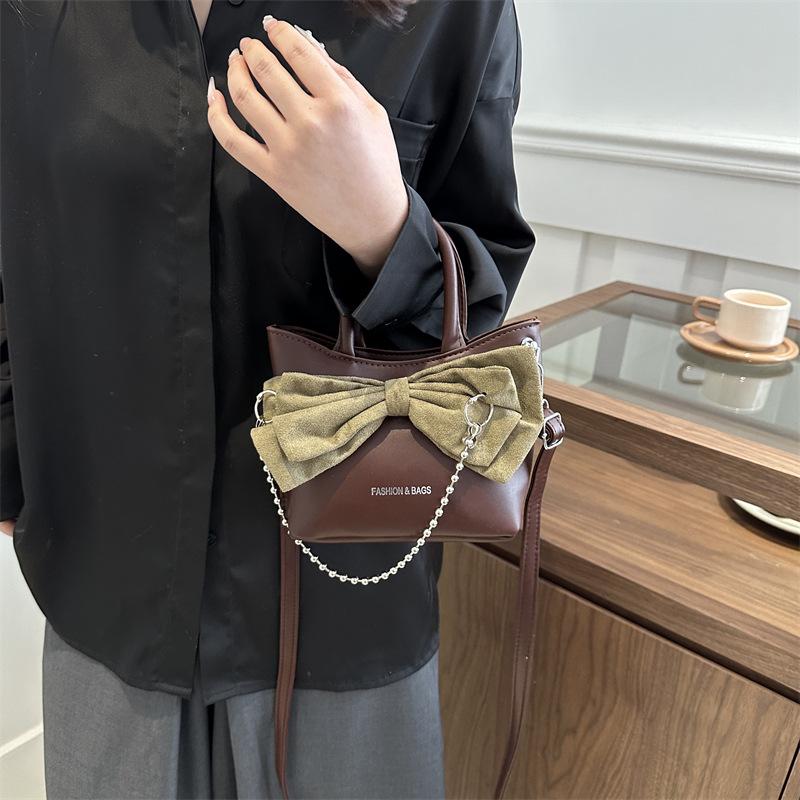 Женская простая фактурная сумка через плечо, женская модная сумка-цепочка с бантом, новая весенняя сумка-ведро