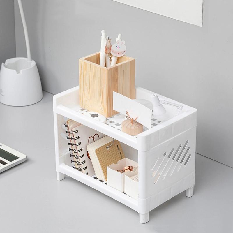 1 ПП Настольная Двухъярусная Стойка для Хранения Прямоугольное Хранение для Студенческих Офисных Столов Косметика Канцелярские товары Стойка для Хранения