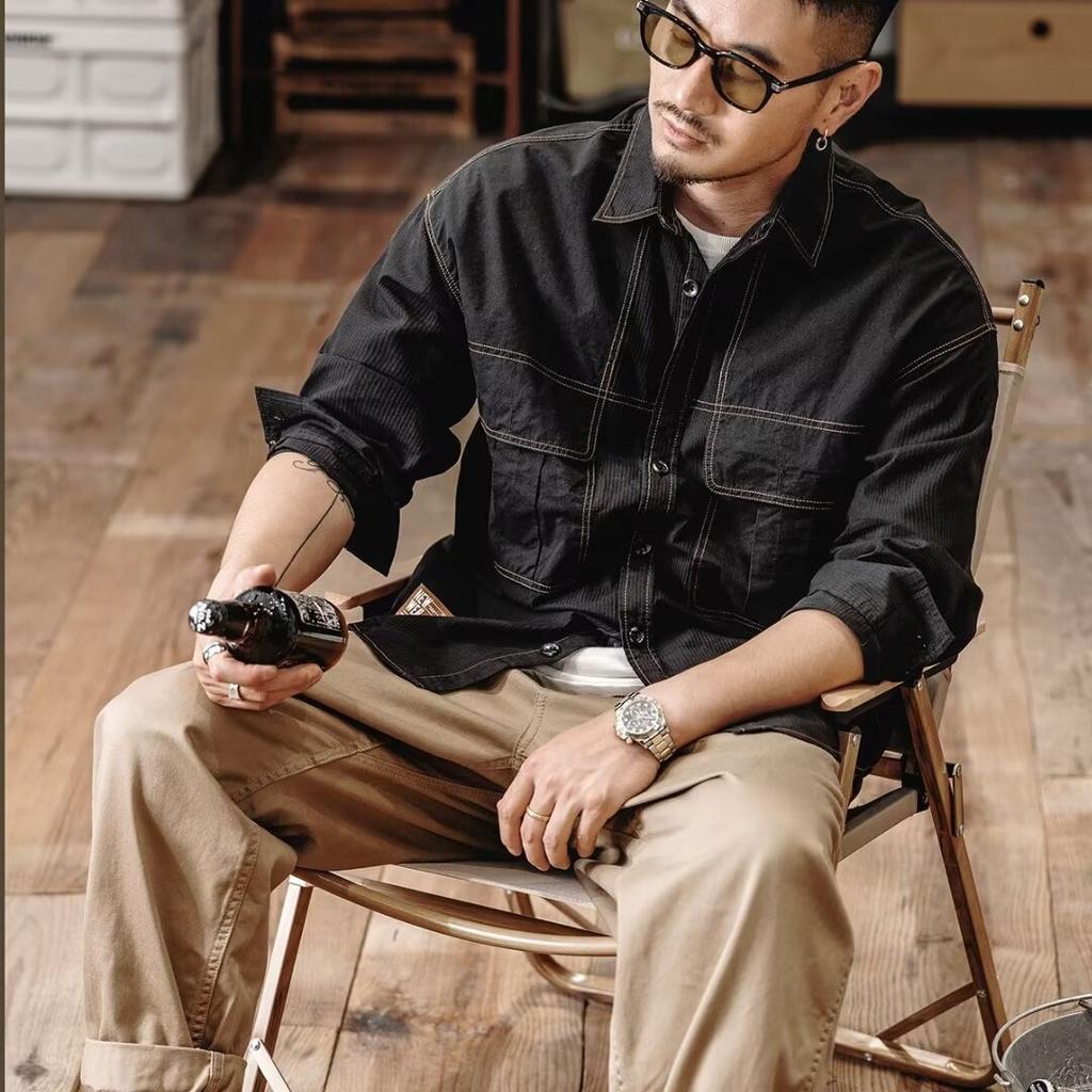 Американская рабочая одежда, рубашка с длинными рукавами и заниженными плечами, мужская свободная брендовая осенняя куртка, мужские красивые трендовые повседневные мужские рубашки