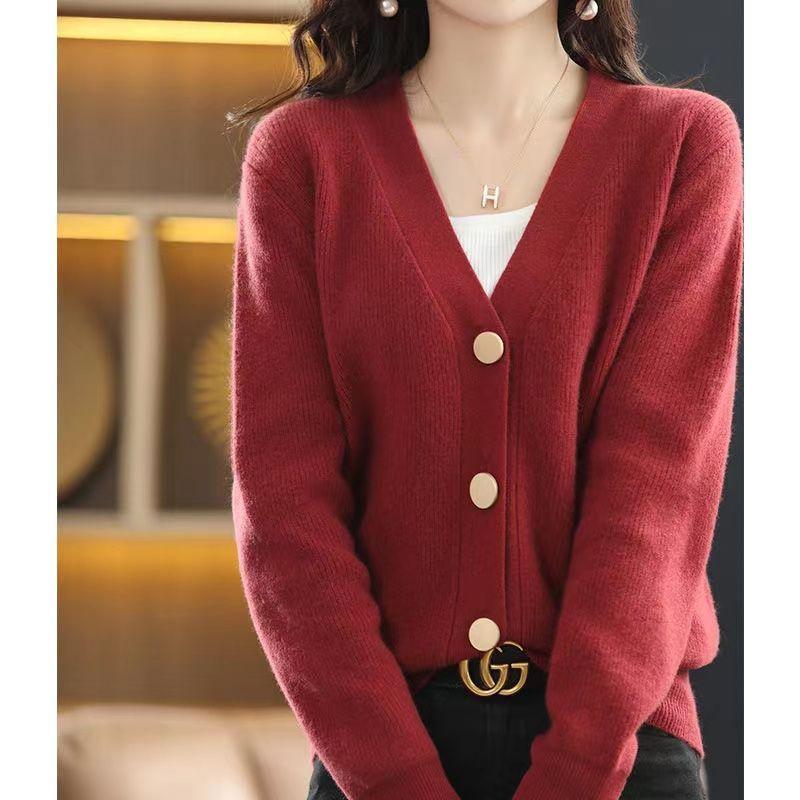 Кардиган-свитер женский, осень-зима 2022, новое свободное женское пальто с v-образным вырезом и длинными рукавами