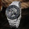 Fashion Winner Top Brand Vintage Black Steel Stainless Dial Men Mechanical Skeleton Sport Army Watch Wristwatches Gift Business