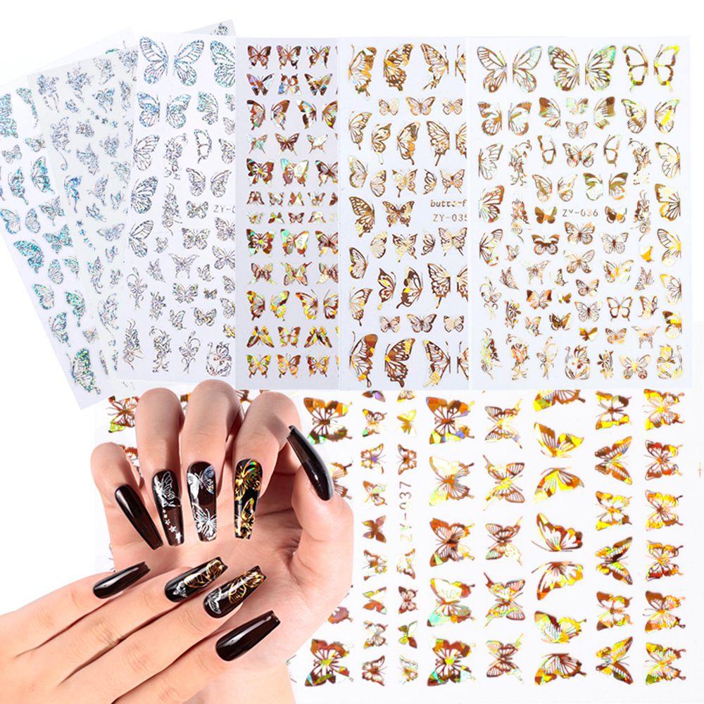 New Nail Decals Nail Art DIY Nail Stickers 3D Butterfly Holographic Adhesive