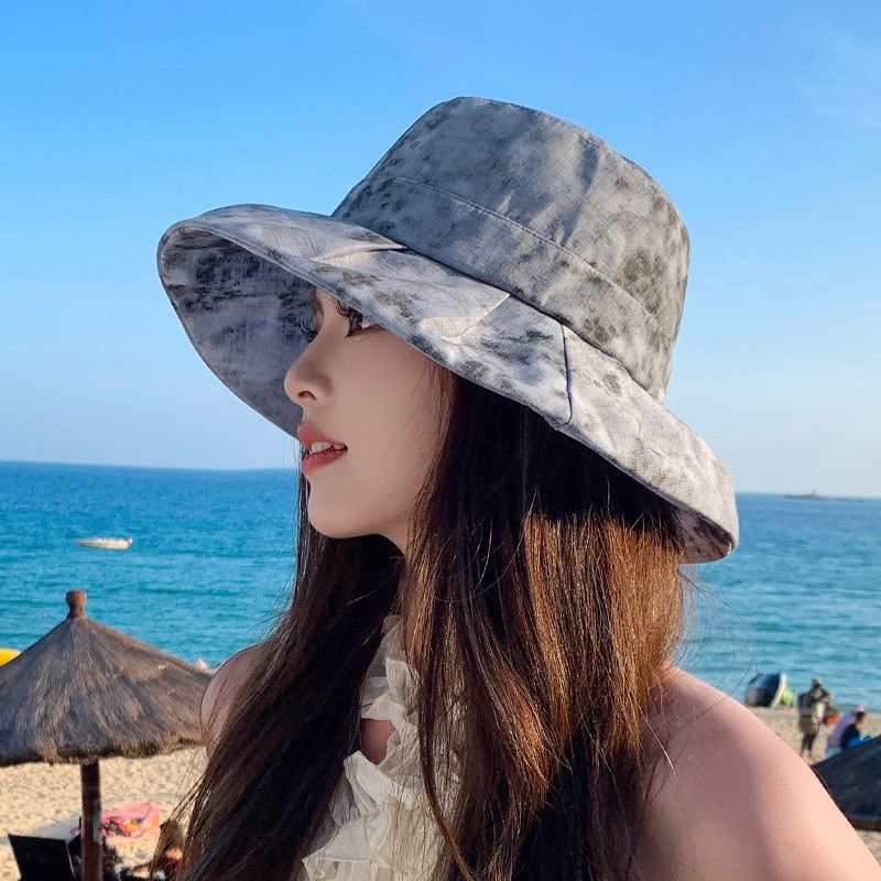 Big Brim Summer New Sunscreen Sun Hat Outdoor Travel Alpine Cap Female K-style Fashion Tie-Dyed Bucket Hat