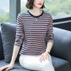 Large Size Loose Cotton Long Sleeve T-shirt Women's Middle-aged and Elderly Clothes Autumn Clothes Striped Base Layer Shirts