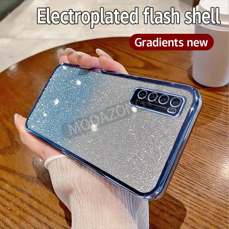 For Huawei Nova 7 Case Electroplating Soft Glitter TPU Cell Phone Back Cover Huawei Nova7 Phone Casing For Girl Woman