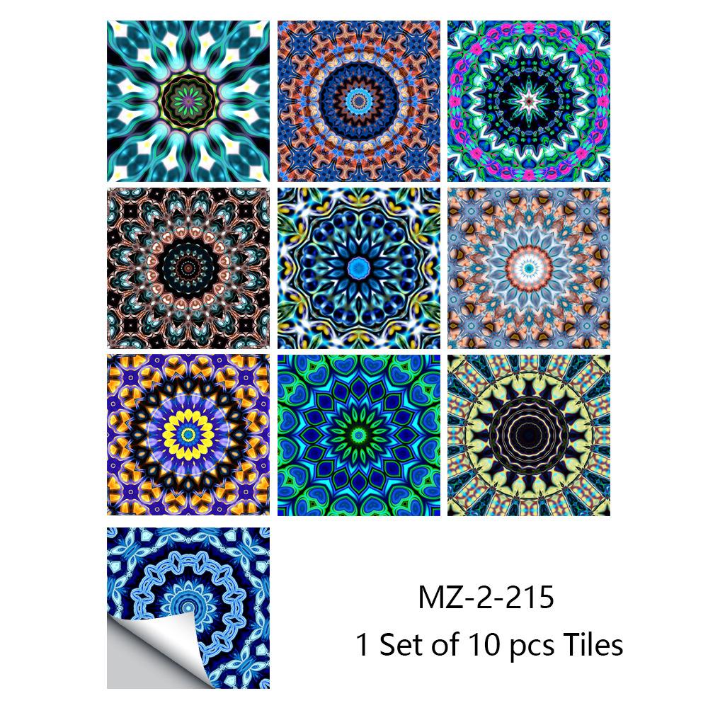 10pcs/set Mandala Style Crystal Hard Tiles Ceramics Wall Sticker Kitchen Wardrobe Home Decor Art Mural Peel & Stick Wall Decals