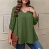 Women's Plus Size Fashion Solid Colour Casual Pleated Round Neck Long Sleeve Top