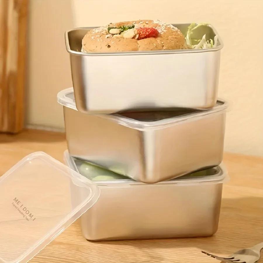 Контейнер для хранения свежих продуктов из нержавеющей стали с герметичной крышкой, утолщенный маленький ланч-бокс, контейнер для упаковки и хранения еды для кемпинга