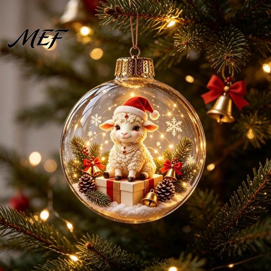 Decorative Hanging Balls Glowing Christmas Story Ornament, Light?Up Mini Holiday Scene Ball with Warm Party Favors LED Light, Clear Plastic