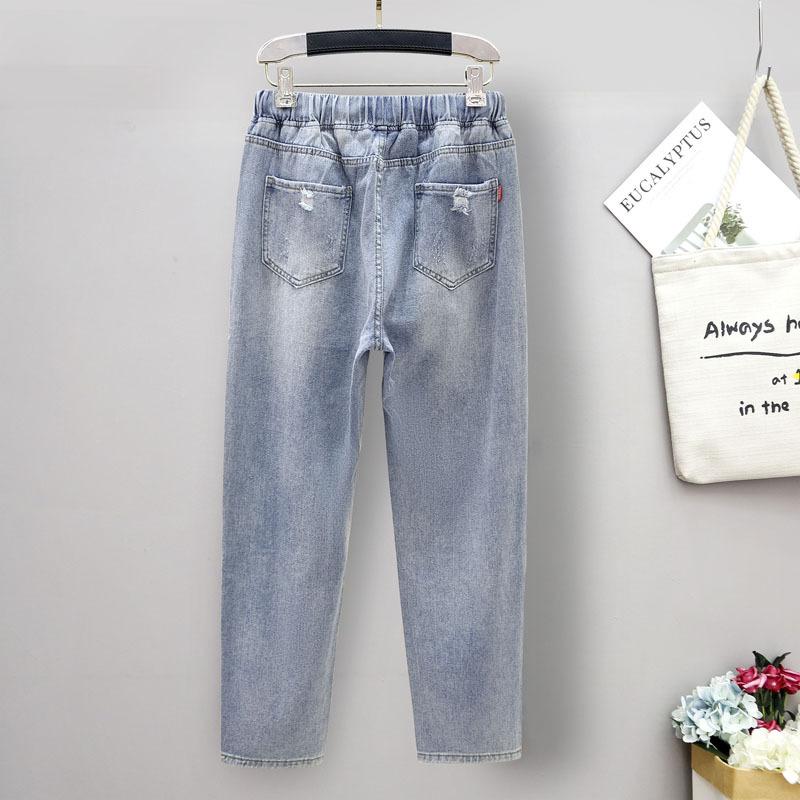 XL-5XL Plus Size Jeans Women's Elastic High Waist Harem Casual Pants