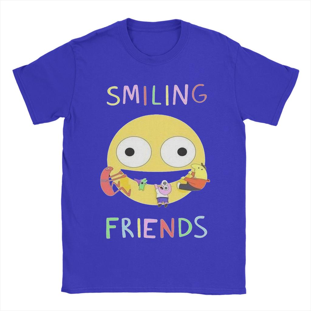 Vintage Smiling Friends Cartoon TShirt Unisexs Round Neck Short Sleeve Top Tee Cotton Summer Clothes