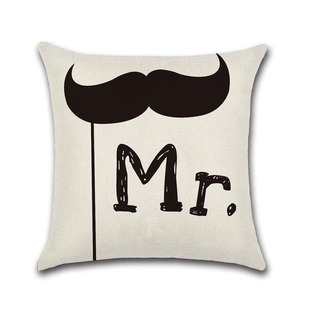 Lover Red Lips Beard Cushion Cover Cotton Linen Valentine'S Day Throw Pillow Case For Sofa Couple Decorative Pillowcase Zt119