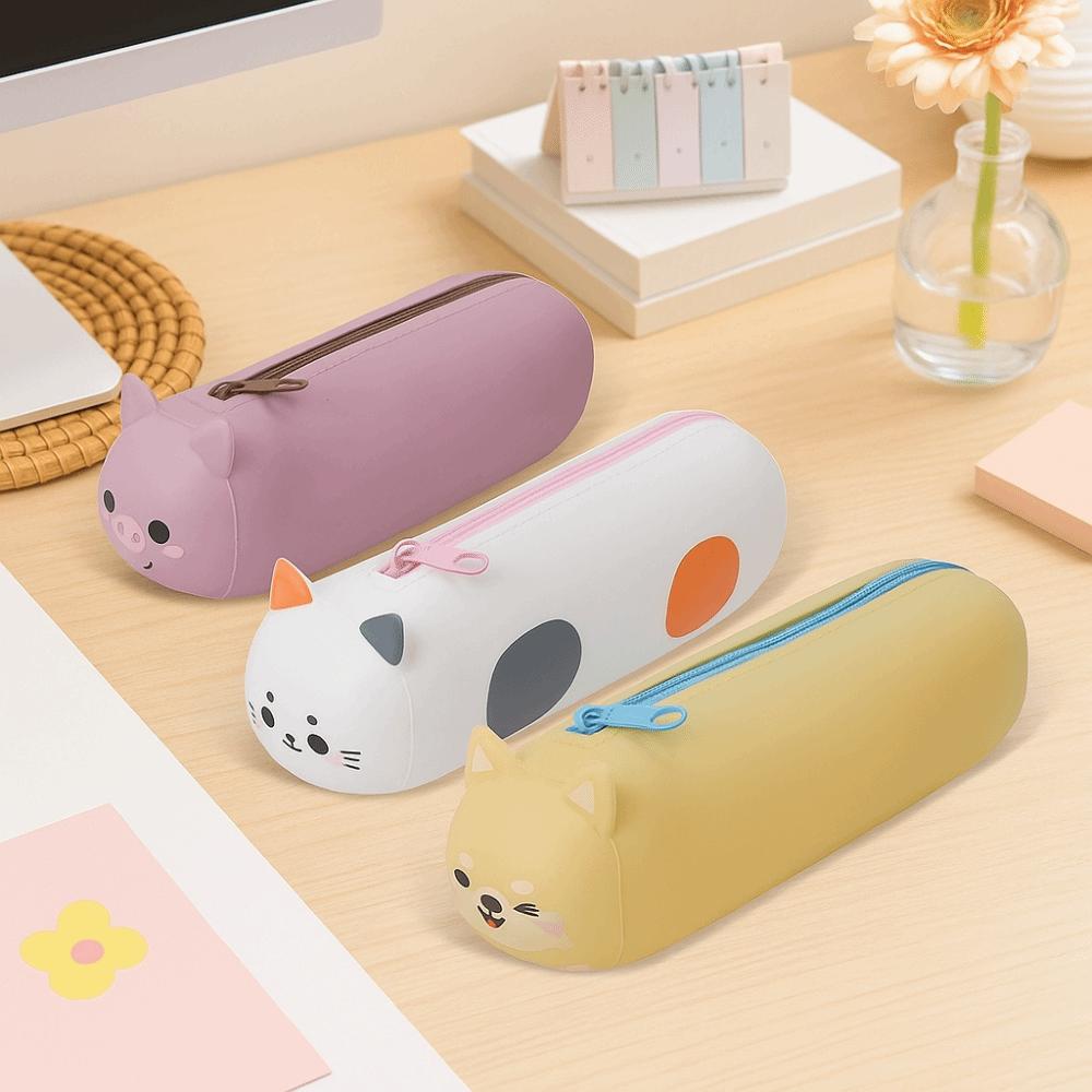 Silicone Material Portable Stationery Box Cartoon Animal Pencil Case  School Supplies