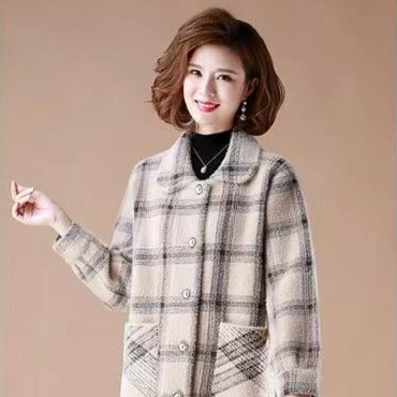 Женское зимнее норковое пальто, длинное осенне-зимнее утолщенное флисовое теплое клетчатое пальто, верх