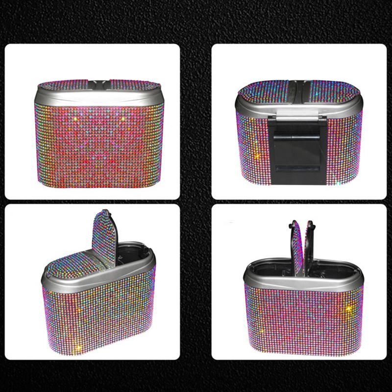 Блестящие стразы, автомобильный ящик для мусора, мусорный бак для автомобиля, пылезащитный чехол с двойной крышкой, чехол для хранения мусора, автомобильное мусорное ведро для автомобиля