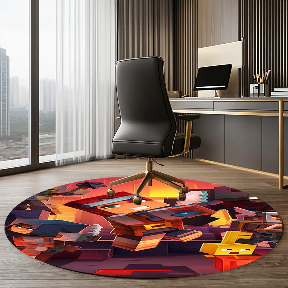 Minecraft Printed Round Rug Carpet Chair Rug Area Rug Entryway Doormats,for Office Chair Living Room Bedroom Kitchen Room.