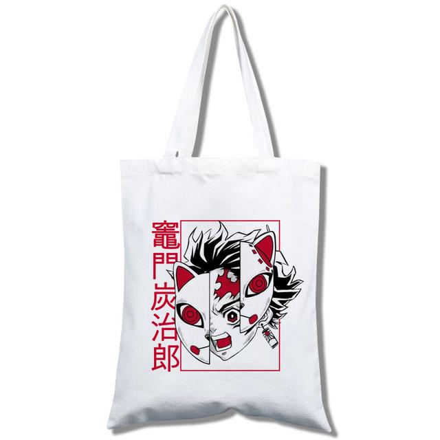 Кавайный истребитель демонов: Сумка для покупок аниме Kimetsu No Yaiba, сумка для покупок, дорожная сумка, холщовая сумка, большая сумка, белая пляжная сумка