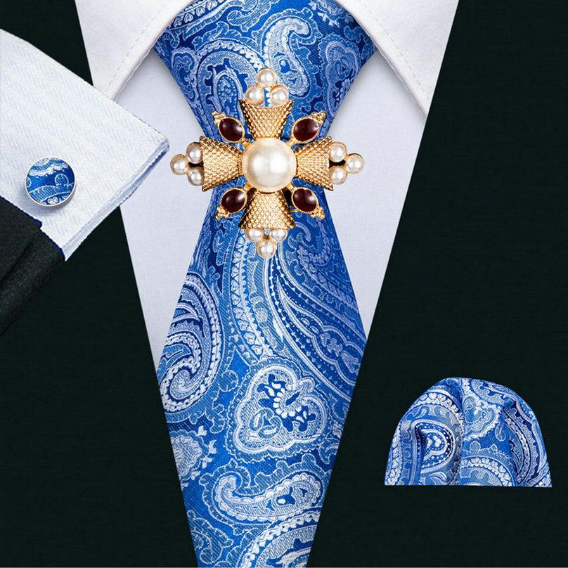 16 стилей галстука для мужчин, тканый галстук с узором пейсли и жемчужной брошью, носовой платок, запонки, комплект, свадебный формальный комплект