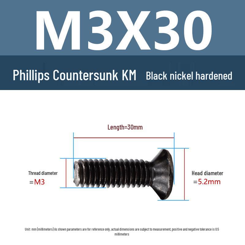 Yigu Carbon Steel Black Nickel Hardened KM Phillips Flat Head Screws M2-M4 for Electronics