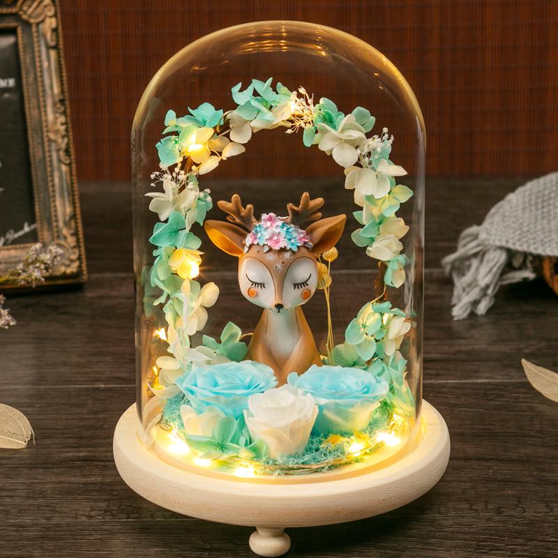 Eternal Dried Roses Glass Dome Gift Box - Perfect for Valentine's, Birthdays, and Special Occasions.