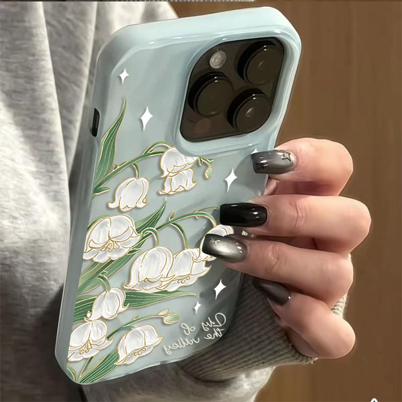 Ударопрочный чехол для телефона для iPhone 17 16 Pro Max 15 Pro 14 13 12 11 17 Air Элегантный Цветочный Защитный Мягкий Чехол Ландыш