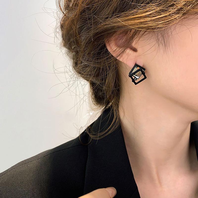 Модные и креативные простые геометрические серьги с инкрустацией цирконами, нейтральные и крутые черные, персонализированные повседневные украшения для вечеринок, подарки