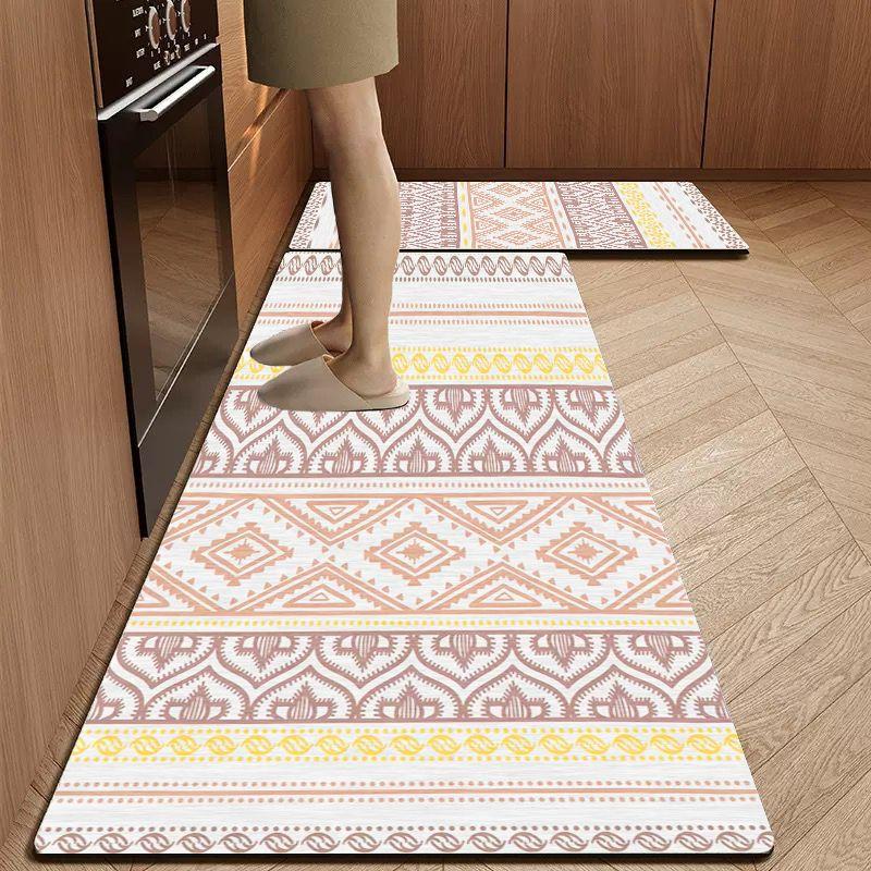 Simple Grey Scale Tribal Pattern Two Pack Kitchen Runner Rug Oil Proof Anti Slip Mat Under Sink Neutral Home Decor