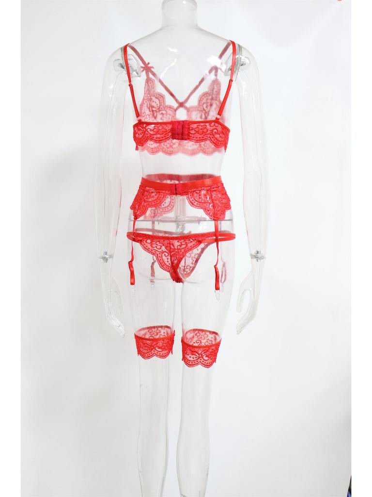 Elegant Lace Red Passion Garter Belt Lingerie Set