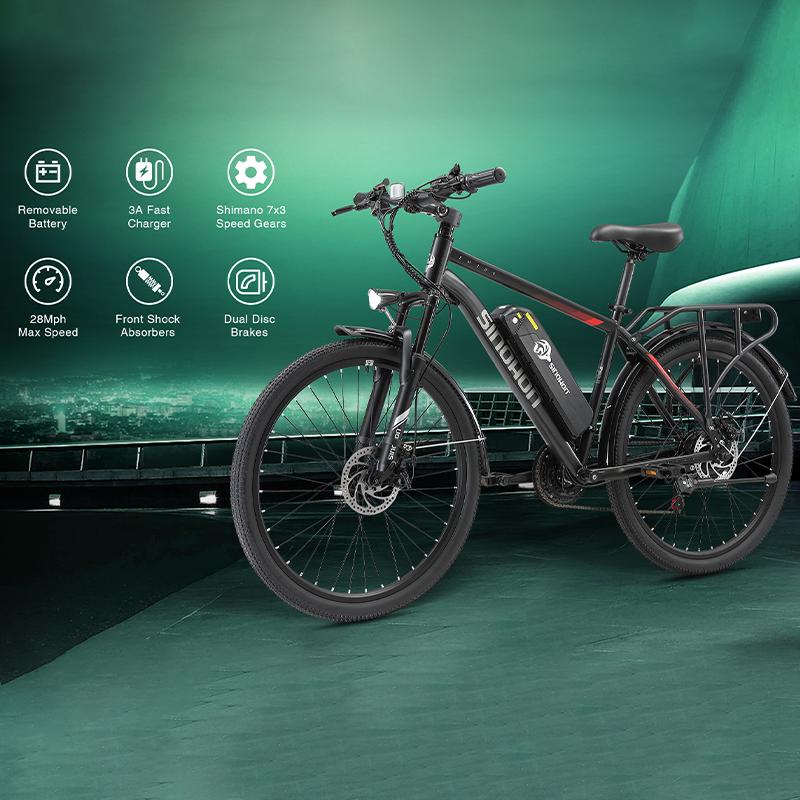 26'' 500W Electric Mountain Bike, 48V 12.5Ah Removable Battery 21 Speed Adult Electric Bicycle, Lock Suspension All Terrain E-Bike with Rear Rack