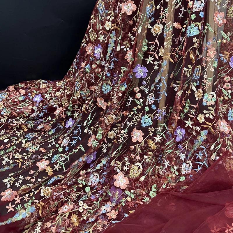 1 Yard 3D Flower Lace Tulle Fabric Delicate Embroidery Lace Fabric For Diy Sewing Wedding Dress Party Background Decor