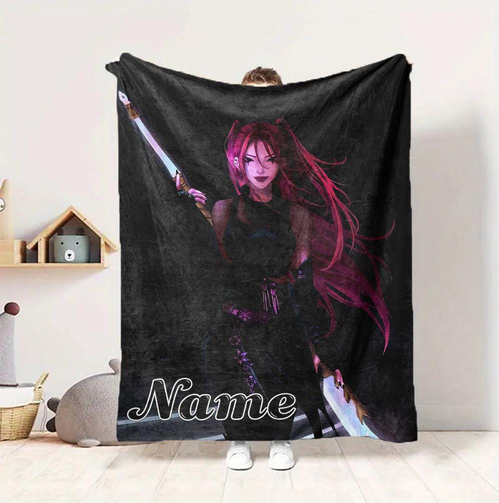 Custom Name Sword Warrior Flannel Blanket Throw Blanket Soft Warm Sofa Bed home Decor Unique Gift