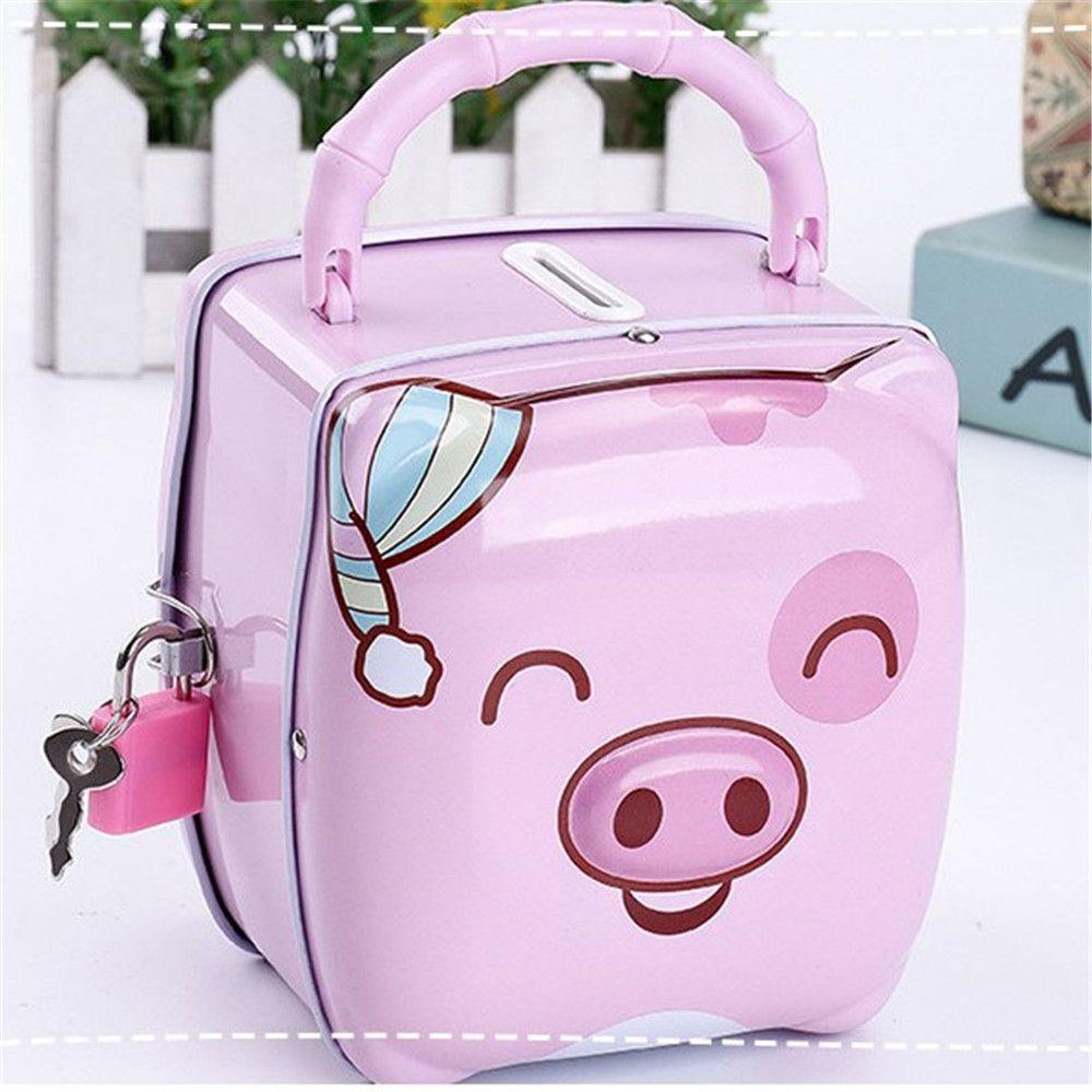 Подарки с замком Металлическая Копилка Портативная Мультяшная Свинья Копилки