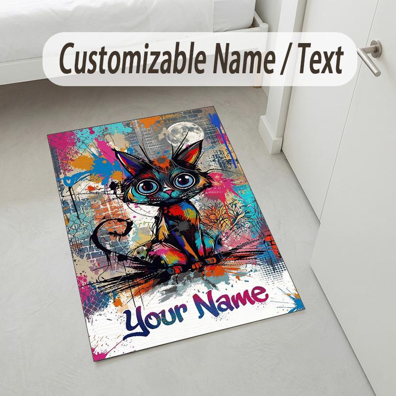 Coffee Theme Soft Crystal Velvet Rug Custom Name & Text Print Non Slip Floor Rug for Bedroom Living Room