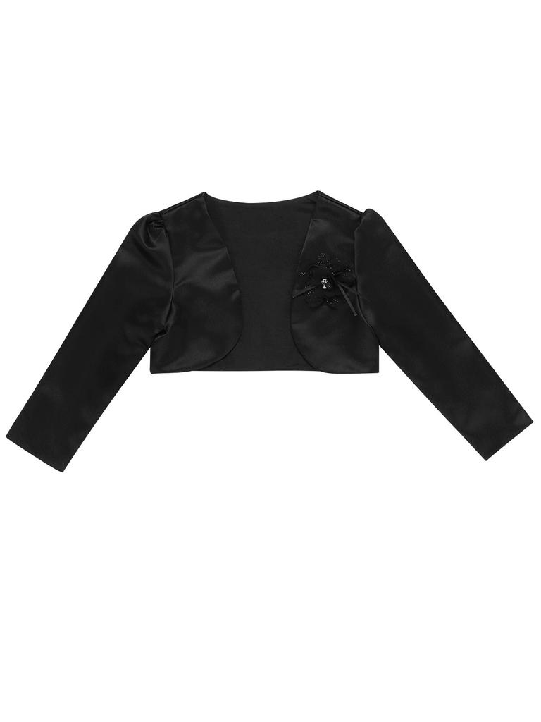 Toddler Kids Girls Long Sleeve Flowers Bolero Jacket Shrug Cardigan Elegant Wedding Birthday Party Dress Cover Up Elegant Crop Top Short Coat