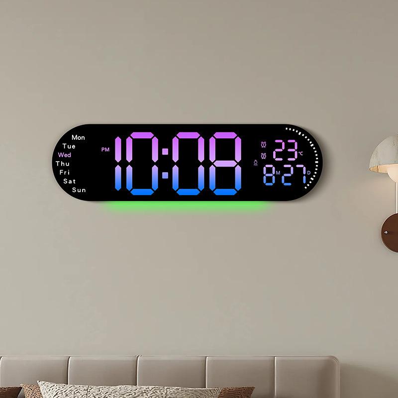 New RGB LED Digital Wall Clock - Multifunctional Color Changing Large Display for Living Room, 6666R
