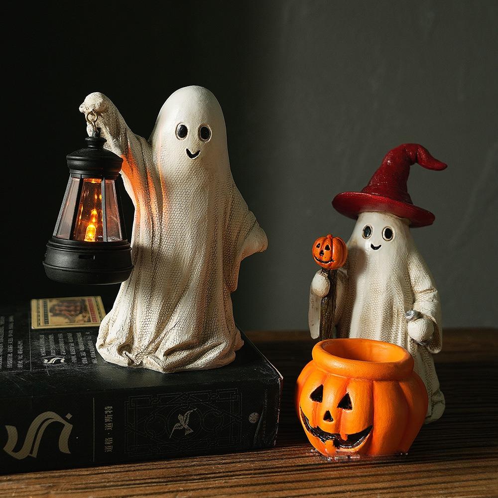 Halloween Ghost Figurine Decoration Resin Pumpkin Spooky Statue Home Ornaments Desktop Bookshelf Holiday Scene Ghost Props Decor
