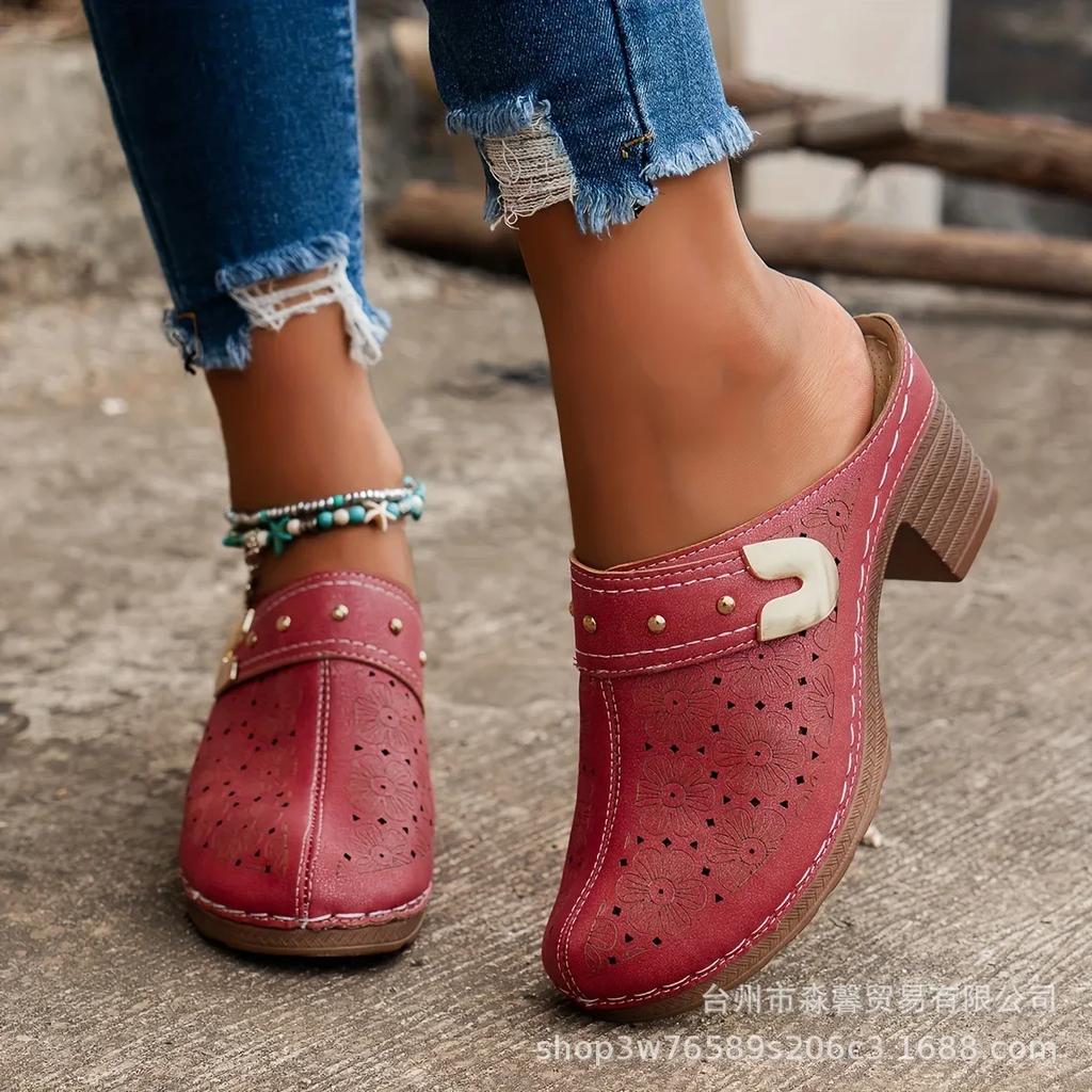 Женские тапочки Baotou на платформе с толстым каблуком, женские сандалии, увеличивающие рост, женские летние ретро-круглые мюли на толстой подошве