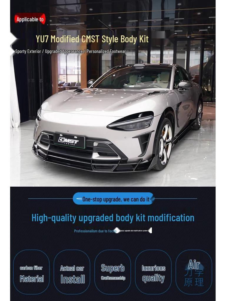 YU7 CMST Style Full Body Kit: Front Lip, Rear Lip, Side Skirts & Tail Wing in Bright Black ABS