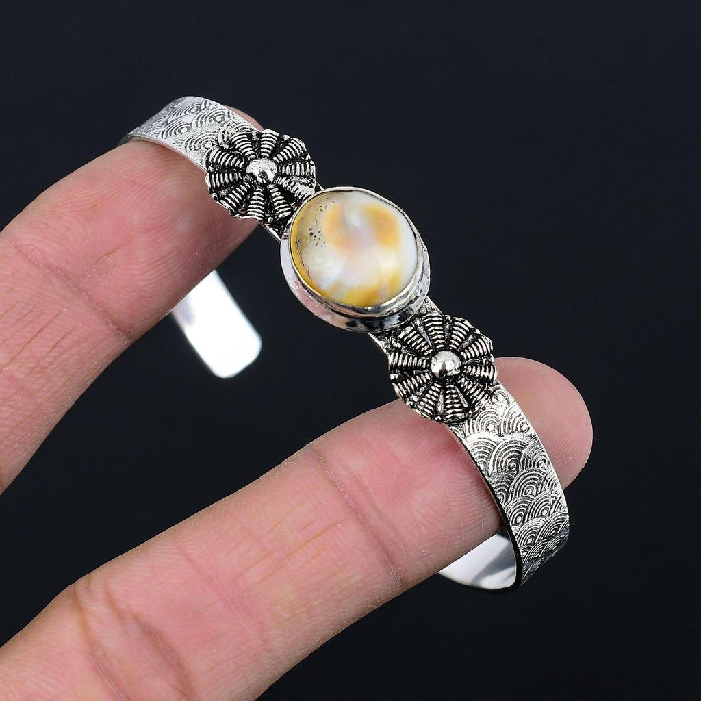 Gift For Women Bangle Adjustable 925 Silver Natural Shiva Eye Shell Gemstone