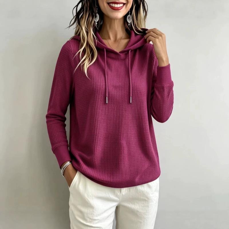 Women S Waffle Knit Hooded Pullover Sweatshirt Mid Length Casual