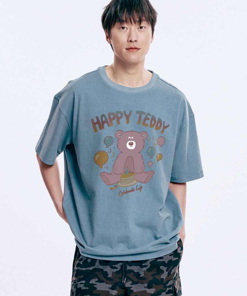 WILDROCK Hollysheesh Happy Bear Pigment Oversized Short Sleeve T-Shirt_6 Col (B Type)